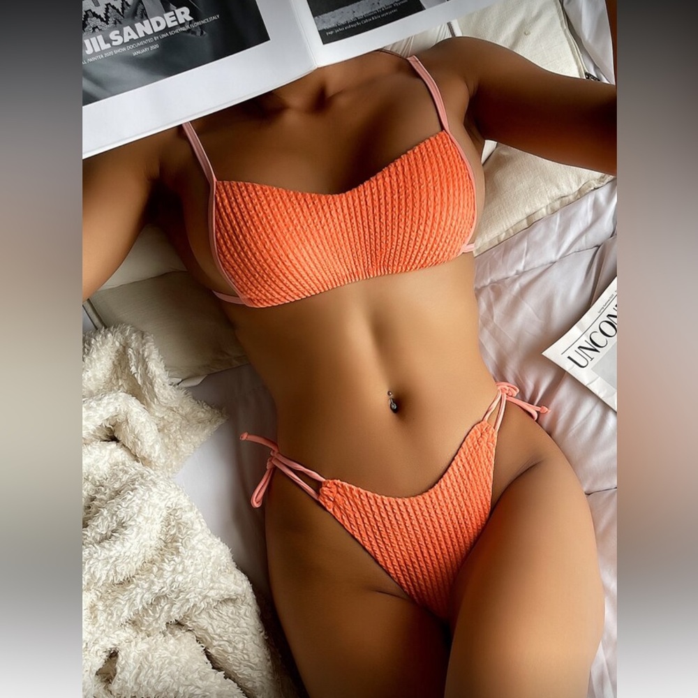 Orange Ribbed Bikini Set - Picture 6 of 6